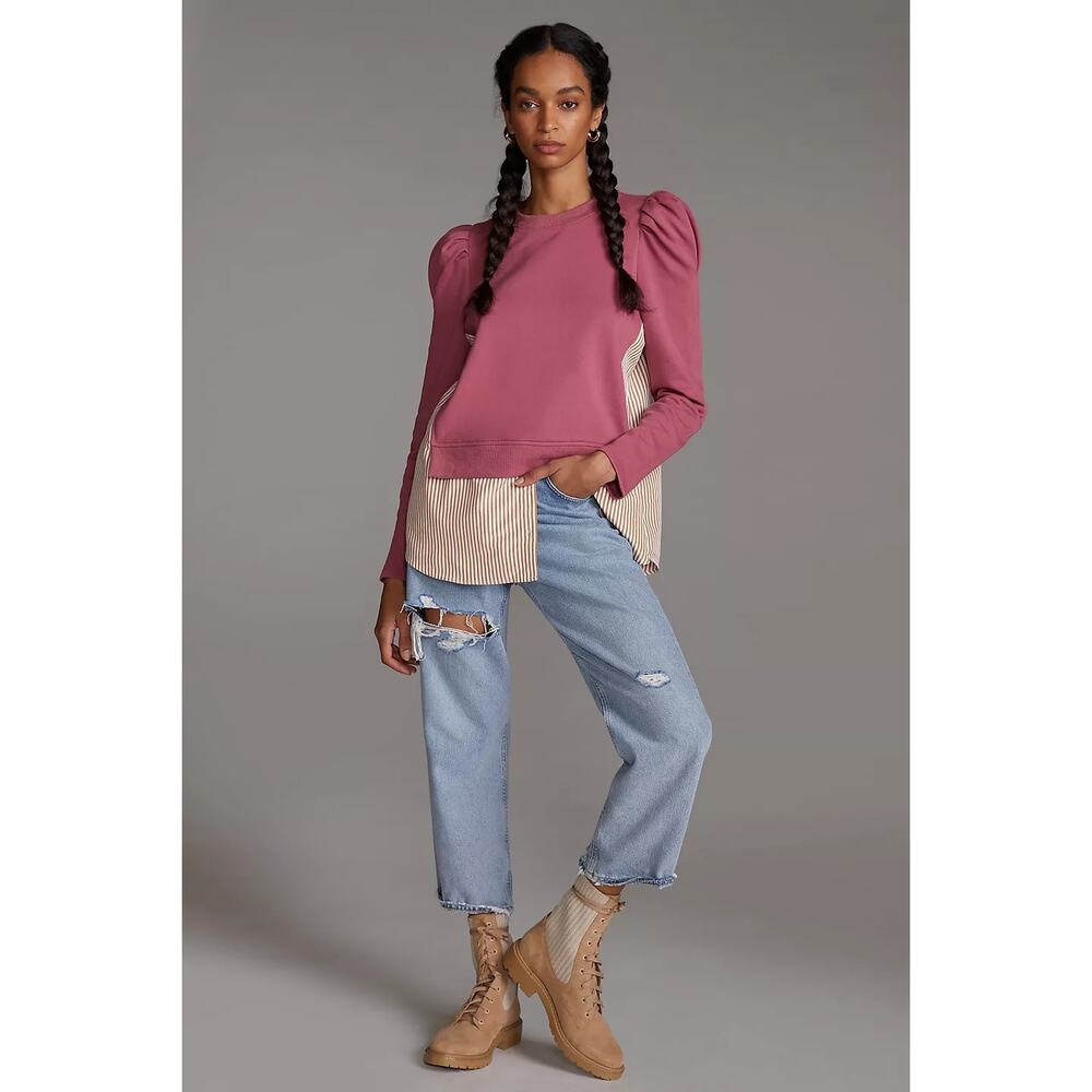 Maeve Anthropologie Layered Puff Shoulder Tunic Sweatshirt